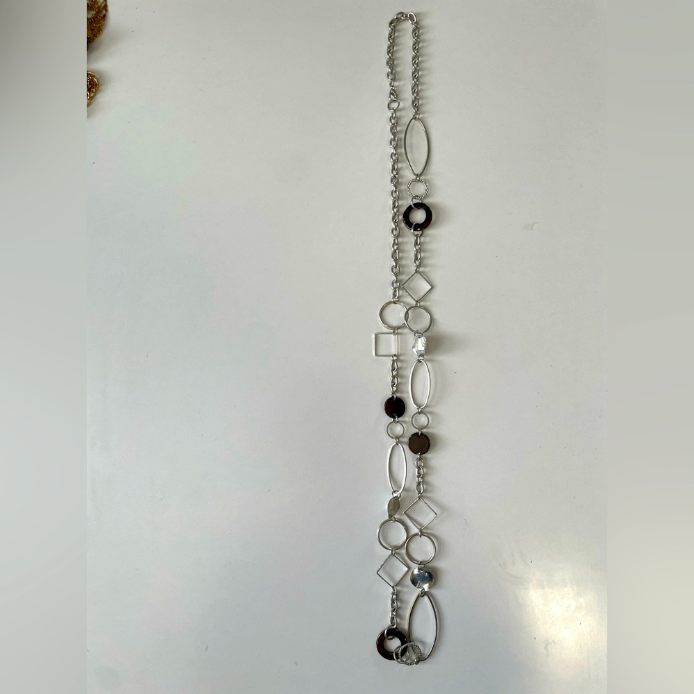 Silver and brown tone long necklace